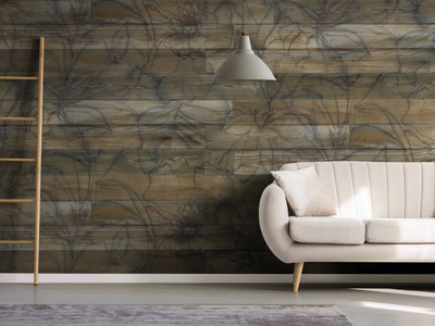 DISPLACE - Wood effect sound absorbing wallpaper with floral pattern _ MILLE997