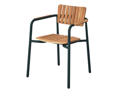 MINDO 119 - Stackable aluminium and teak garden chair with armrests _ Mindo