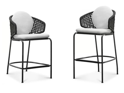 ASTON CORD OUTDOOR - High stool with outdoor backrest _ Minotti