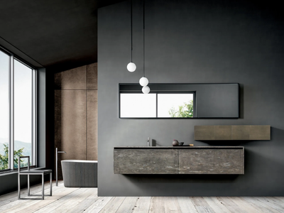 BLADE LAB - Single wall-mounted granite vanity unit with mirror _ MODULNOVA