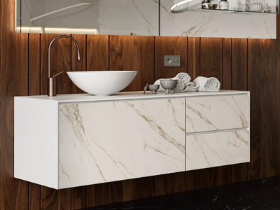 SLIM LINE - Single wall-mounted wooden vanity unit _ MOMA Design