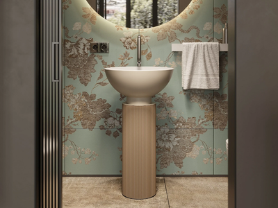 TOWER LAMP - Freestanding round Solid Surface washbasin _ MOMA Design