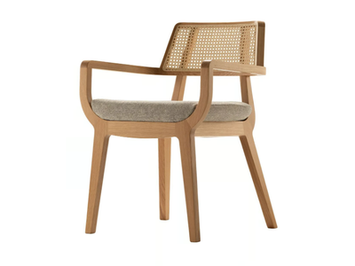 KAYA - Wooden and cane chair with armrests _ Morgan