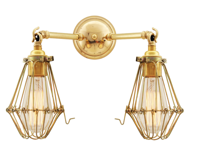 RIGO DOUBLE ARM CAGE WALL LIGHT - Handmade brass wall lamp _ mullan lighting