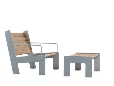 LOWCHAIR - Steel and wood garden armchair with footstool _ Nola Industrier