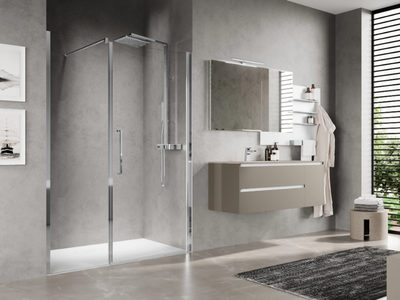 YOUNG PLUS G+F IN LINEA - Niche shower cabin with hinged door and fixed panel in line _ NOVELLINI