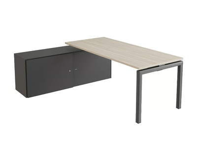 NEXO - L-shaped wood veneer office desk with shelves _ Ofifran