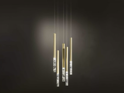 SHINE VERTICAL PLUMAGE - LED brass pendant lamp _ Olev