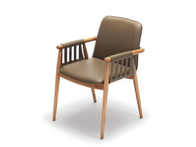 RUBY - Leather and ash chair with armrests _ Papell Design