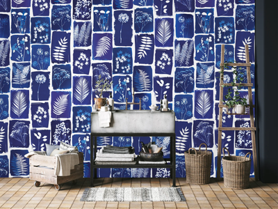 CYANOTYPE BOTANICUM - Panoramic wallpaper _ PaperMint