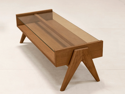 COFFEE TABLE - Low rectangular wood and glass coffee table _ Phantom Hands