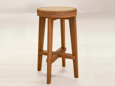 HIGH STOOL - Stool in teak and cane with footrest _ Phantom Hands