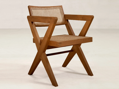 OFFICE ARMCHAIR X LEG - Chair in teak and natural cane with armrests _ Phantom Hands