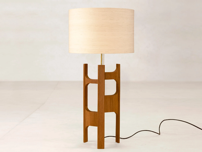 X + L 03 - Handmade table lamp in teak and silk _ Phantom Hands