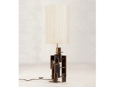 X + L 09 - Handmade teak and silk table lamp _ Phantom Hands