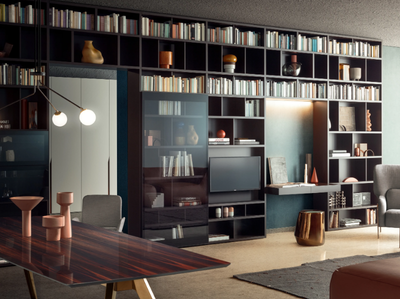 SPAZIOTECA - Sectional wooden bookcase with secretary desk _ PIANCA