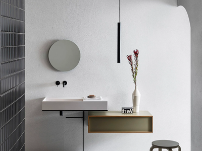 ELEMENT 108 - Wall-mounted rectangular composite material washbasin with towel rail _ Pirovano