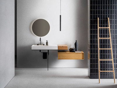 ELEMENT 110 - Composite material washbasin with towel rail _ Pirovano