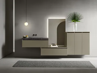 FLAMINGO 101 - Bathroom composition with wall-mounted washbasin, drawers and mirror _ Pirovano