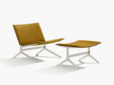 KAY LOUNGE - Leather armchair with footstool _ Poliform
