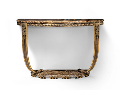 EDGAR - Demilune Dark Emperador marble console table with bronze base _ Radice