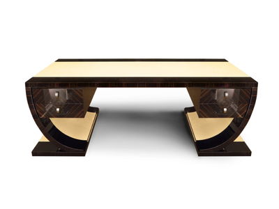 IRIS - Rectangular wooden and leather writing desk with drawers _ Radice