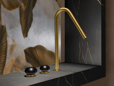 MIR26 - 3 hole countertop steel washbasin mixer with individual rosettes _ Radomonte