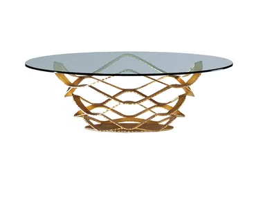 NEOLITICO - Round glass and iron coffee table _ Reflex