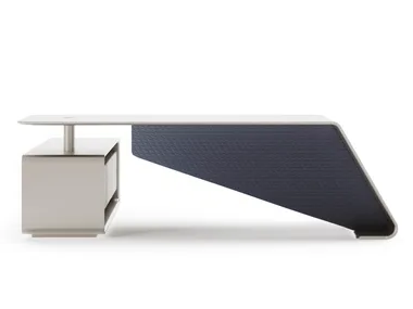 OH - Rectangular wooden writing desk with leather details _ Reflex
