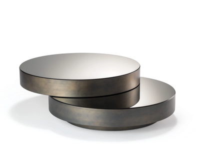 SLIDE 40 - Round wood and glass coffee table _ Reflex