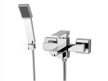 QUBIKA - Wall-mounted bathtub mixer with hand shower _ Remer Rubinetterie