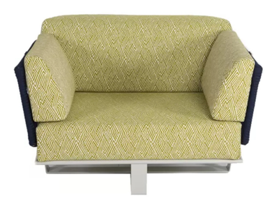 VIAREGGIO - Upholstered fabric, steel, rope garden armchair with armrest _ Rever