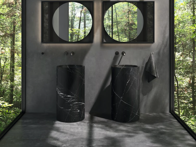 ROLL - Freestanding Nero Marquina marble washbasin _ Rexa
