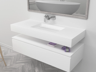 ALABAMA - Wall-mounted single rectangular Corian® washbasin _ RILUXA