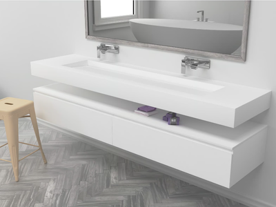GEORGIA - Wall-mounted double rectangular Corian® washbasin _ RILUXA