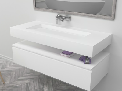 GEORGIA - Wall-mounted single rectangular Corian® washbasin _ RILUXA