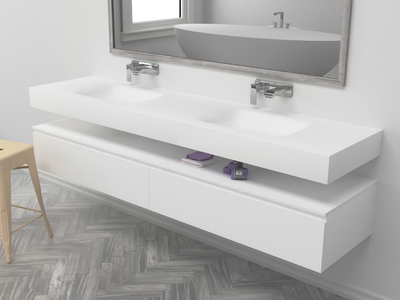 NEVADA - Wall-mounted double rectangular Corian® washbasin _ RILUXA