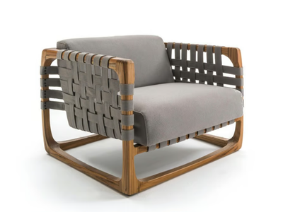 BUNGALOW - Fabric garden armchair with armrests and teak structure _ Riva 1920
