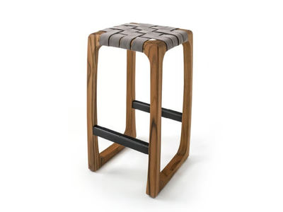 BUNGALOW - High teak garden stool with footrest and fabric seat _ Riva 1920