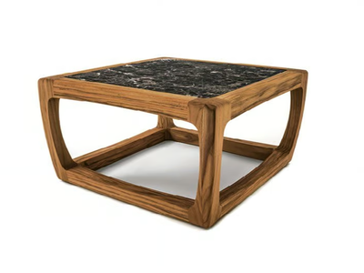 BUNGALOW SIDE TABLE - Square teak garden side table with marble top _ Riva 1920
