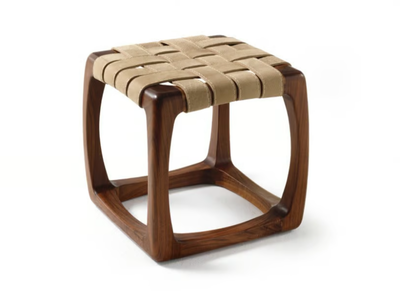 BUNGALOW STOOL - Low wooden and leather stool _ Riva 1920