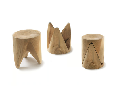 J+I ZIG+ZAG - Low stackable solid cedar wood stool _ Riva 1920