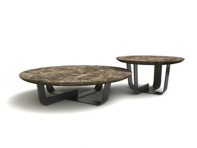 KOHI MARBLE - Low round coffee table with marble top and iron base _ Riva 1920