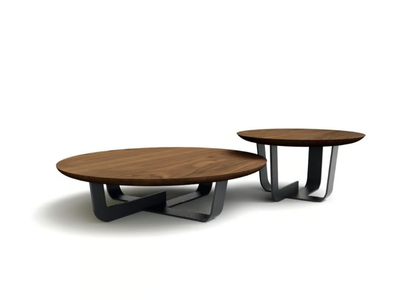 KOHI WOOD - Low round coffee table with solid wood top and iron base _ Riva 1920