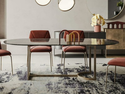 SLICE - Oval dining table with metal base _ Ronda Design