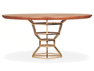 THE GRAAL - Round wood veneer table with brass base _ ROYAL STRANGER
