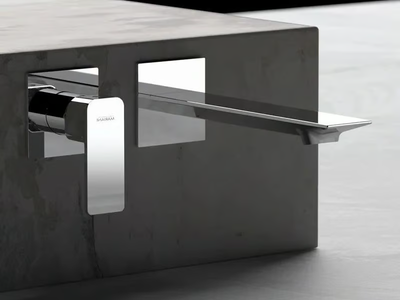 ICON - Single handle wall-mounted washbasin mixer with plate _ Rubinetterie Mariani