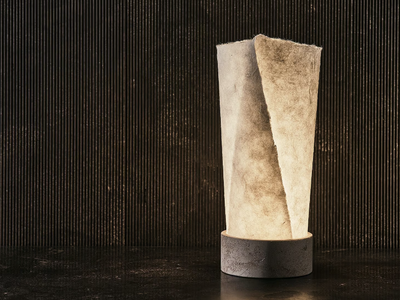 TEO - Rice paper and stone table lamp _ Salvatori