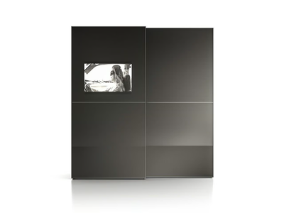 SCREEN - Tempered glass wardrobe with sliding doors and built-in TV _ Santalucia Mobili