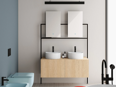 PICTURE - Double vanity unit with mirror _ Scarabeo Ceramiche